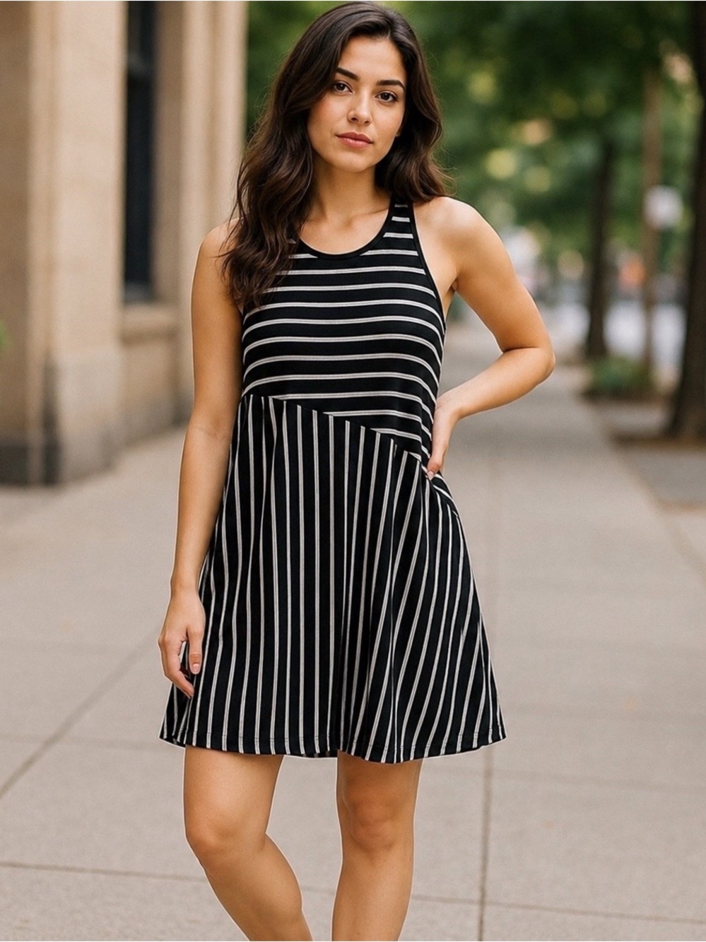ABERCROMBIE & FITCH Black and White Striped Dress